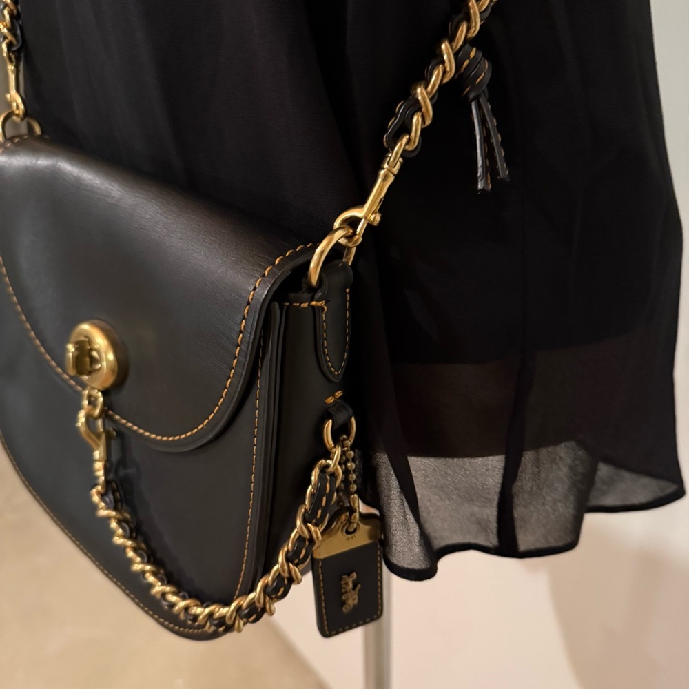 COACH 1941 Turnlock Saddle Crossbody Bag in Black Leather & Metal Braided Strap - Picture 14 of 14